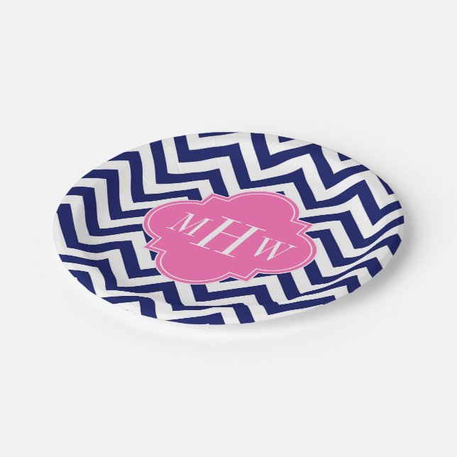 Assiettes En Carton Marine Lg Chevron Hot Pink #2 Quatrefoil 3 Monogra (Angle)