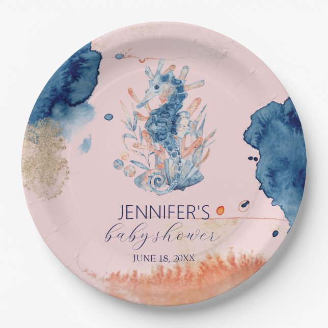 Assiettes En Carton Marine Life | Baby shower Seahorse (Devant)