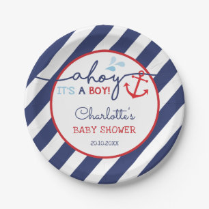 Assiettes En Carton Marine moderne Ancre rouge Ahoy Baby Boy