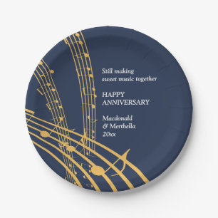 Assiettes En Carton Marine moderne Gold SWEET MUSIQUE Joyeux Anniversa