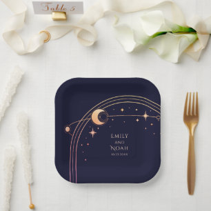 Assiettes En Carton Marine mystique Blue Sun Moon Astronomie Espace