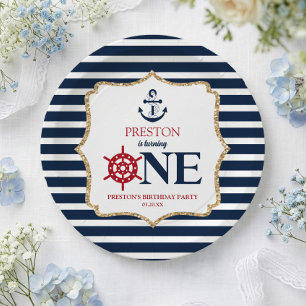 Assiettes En Carton Marine Nautique Bleu UN premier anniversaire fête