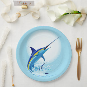 Assiettes En Carton Marlin Bleu Jaillissant de l'Océan