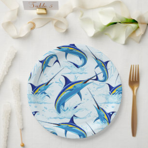 Assiettes En Carton Marlin bleu sautant de l'océan