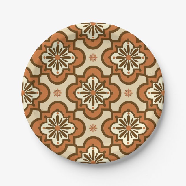 Assiettes En Carton Marocain motif en carreaux - Rust et Tan (Devant)