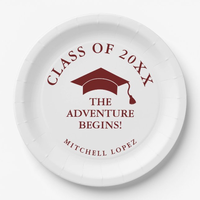 Assiettes En Carton Maroon Adventure commence la graduation (Devant)