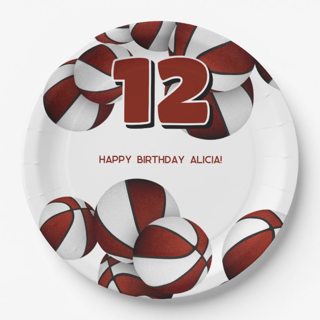 Assiettes En Carton maroon blanc basket-ball filles garçons sport part (Devant)