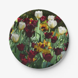 Assiettes En Carton Maroon et Tulipes Jaunes Florales colorées