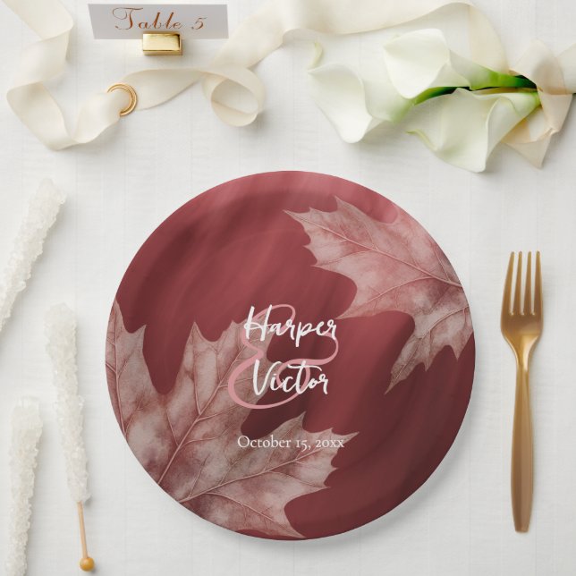Assiettes En Carton maroon feuille mariage de automne (Mariage)