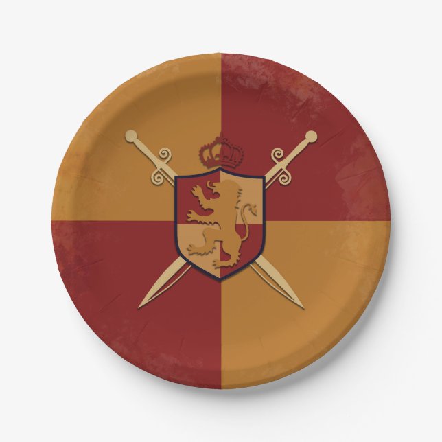 Assiettes En Carton Maroon & Gold Royal Knight Griffin Shield Party (Devant)