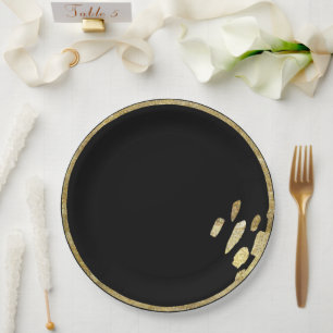 Assiettes En Carton Marques de brosse   Cercle d'or et de noir avec pe