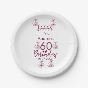Assiettes En Carton Marron blanc mauve montre nom floral 60e anniversa
