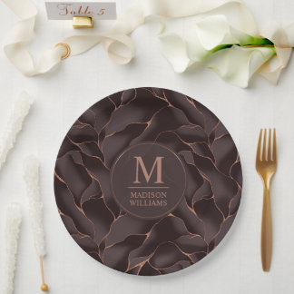Assiettes En Carton Marron Chocolat & Or Rose Motif Vague Abstrait
