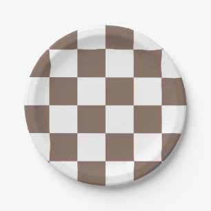 Assiettes En Carton Marron taupe et blanc à carreaux