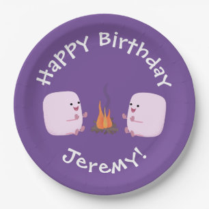 Assiettes En Carton Marshmallows mignons roses par dessin animé sur le