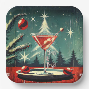 Assiettes En Carton Martini de Noël Arbre de Noël Flurry Rétro 50s