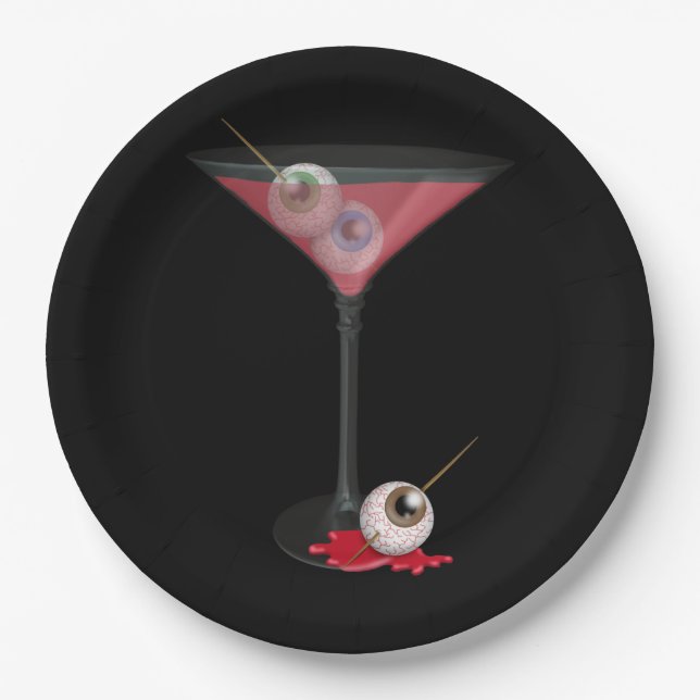 Assiettes En Carton Martini Halloween avec Eyeball (Devant)