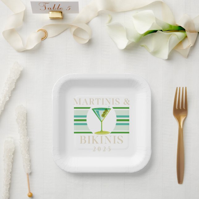 Assiettes En Carton Martinis & Bikinis – Fête de Bachelorette Rétro 20 (Mariage)