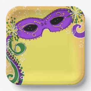 Assiettes En Carton Mascarade violet Masque jaune Masque étoiles