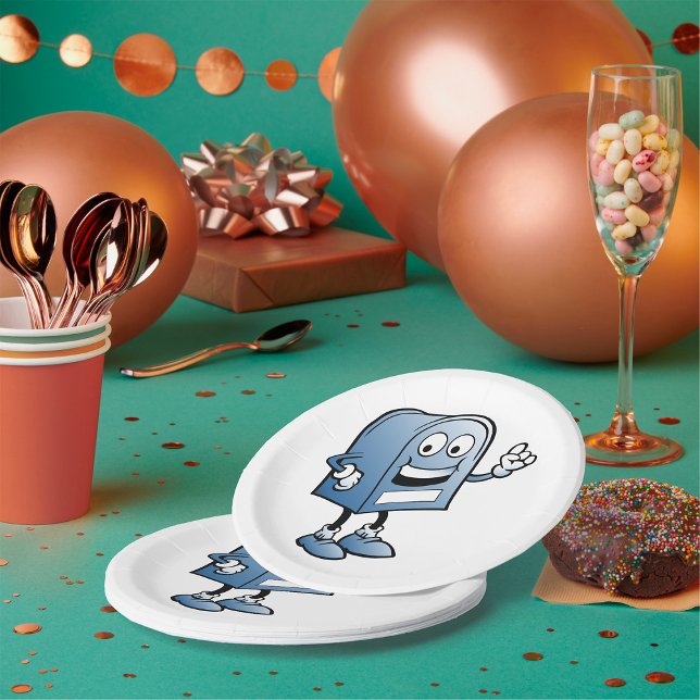 Assiettes En Carton Mascotte de boîte aux lettres joyeux bleu caractèr (Créateur téléchargé)