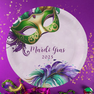 Assiettes En Carton Masque de Mardi Gras 
