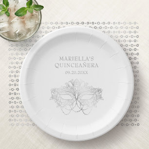 Assiettes En Carton Masque de Mascarade Elégant Quinceanera