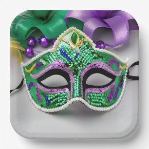 Assiettes En Carton Masque Et Perles Mardi Gras