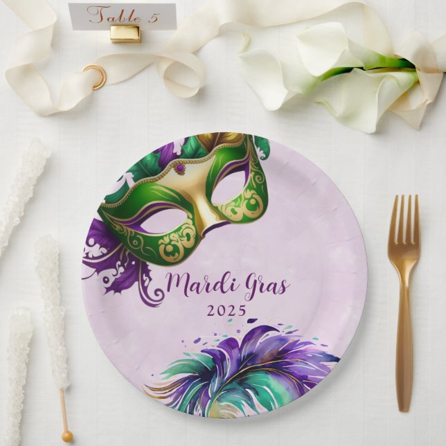 Assiettes En Carton Masque Mardi Gras (Mariage)