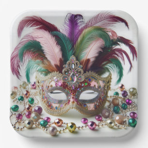 Assiettes En Carton Masque Mardi Gras Bijoux