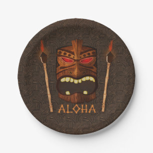 Assiettes En Carton Masque Tiki en bois Vintage Retro ALOHA Fête d'été