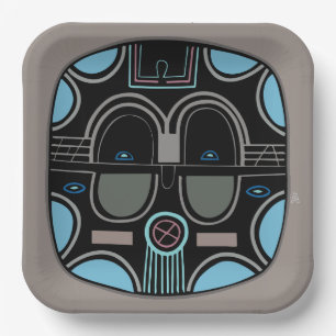 Assiettes En Carton Masque Tribal Africain moderne gris bleu et noir