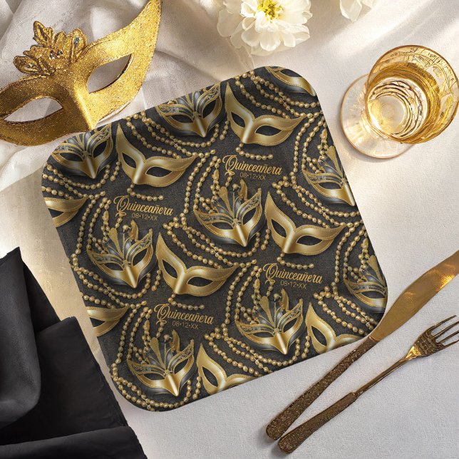 Assiettes En Carton Masquerade perles Quinceanera Masques noir ID1031 (Créateur téléchargé)