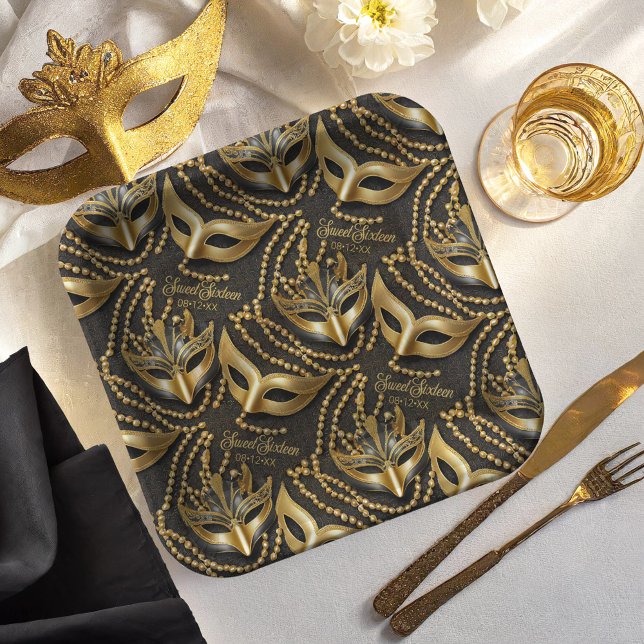 Assiettes En Carton Masquerade Sweet 16 perles Masques Black ID1032 (Créateur téléchargé)