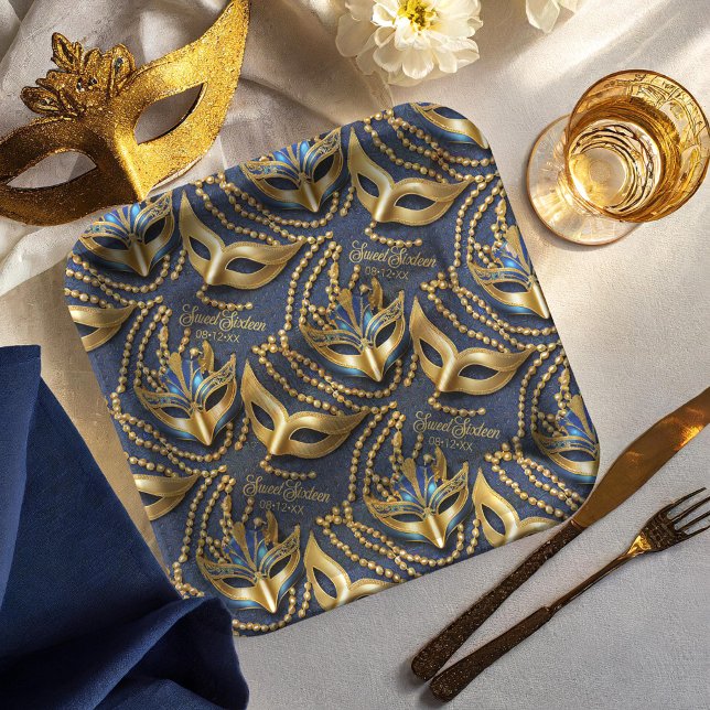 Assiettes En Carton Masquerade Sweet 16 perles Masques Blue ID1032 (Créateur téléchargé)