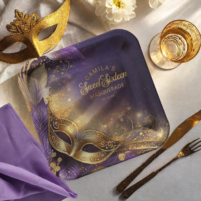Assiettes En Carton Masquerade Sweet 16 Purple Gold ID1032 (Créateur téléchargé)