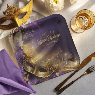 Assiettes En Carton Masquerade Sweet 16 Purple Gold ID1032