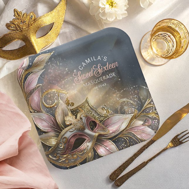 Assiettes En Carton Masquerade Sweet 16 Rose Gold ID1032 (Créateur téléchargé)
