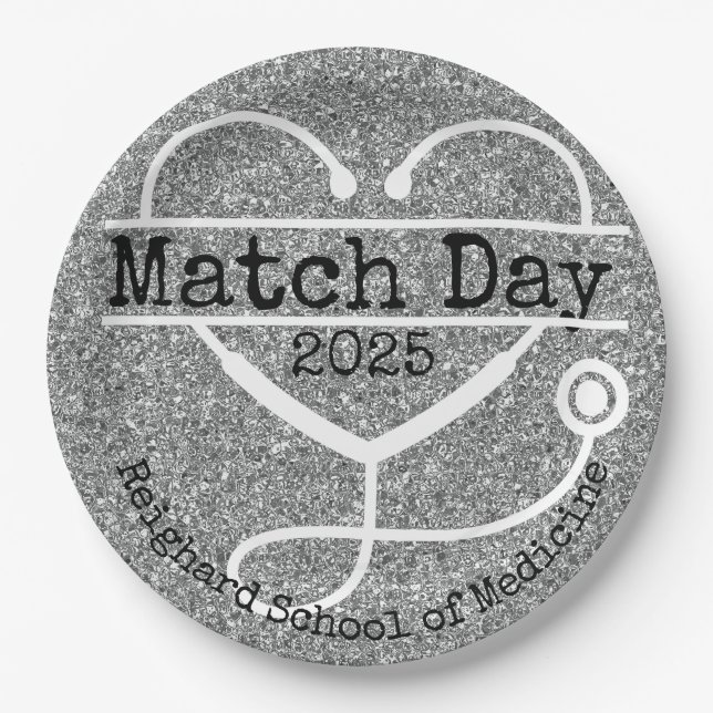 Assiettes En Carton Match Day Silver 2025 Parties scintillant Stethosc (Devant)