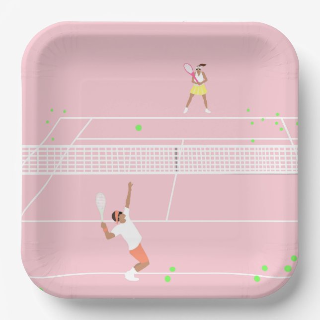 Assiettes En Carton Match de tennis rose Pastel (Recto)