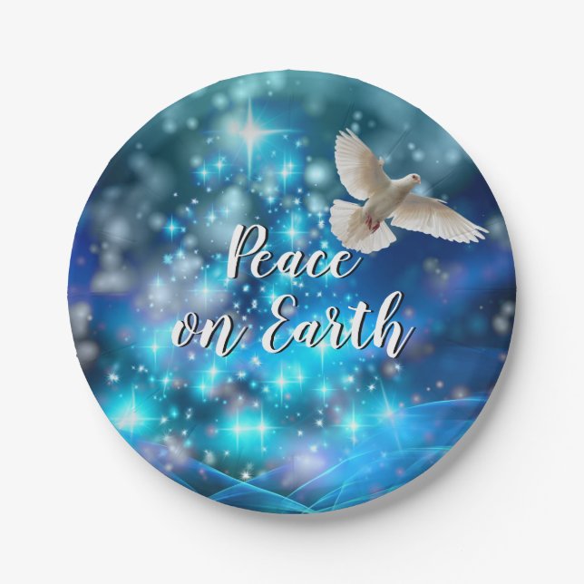 Assiettes En Carton Matching Blue Dove Peace Christmas 7" (Devant)