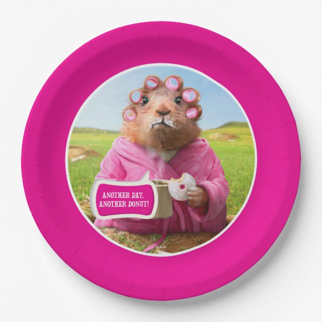 Assiettes En Carton Matin Groundhog avec le beignet et le café de (Devant)