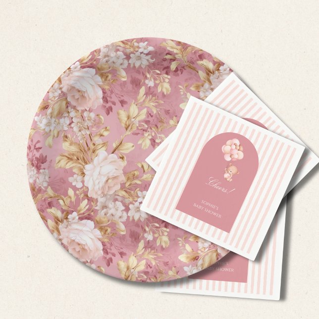 Assiettes En Carton Mauve Pink And Golden Brown Floral Accents (Créateur téléchargé)