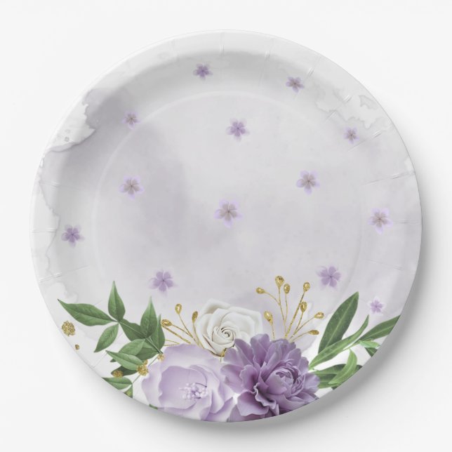 Assiettes En Carton mauve pourpre blanc floral verdure (Devant)