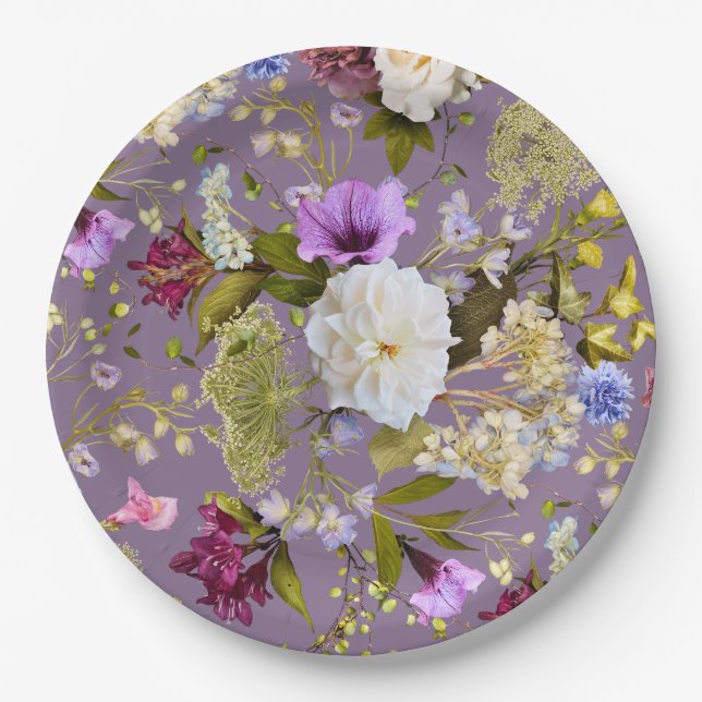 Assiettes En Carton Mauve Purple Mariage Real Floral (Devant)