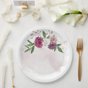 Assiettes En Carton mauve rose fleurs blanches botaniques