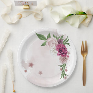 Assiettes En Carton mauve rose fleurs blanches botaniques