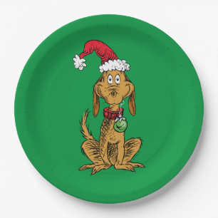 Assiettes En Carton Max le chien avec un chapeau de Père Noël