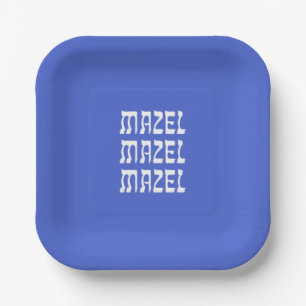 Assiettes En Carton Mazel Mazel Mazel Hanoukka Plaque en papier bleu