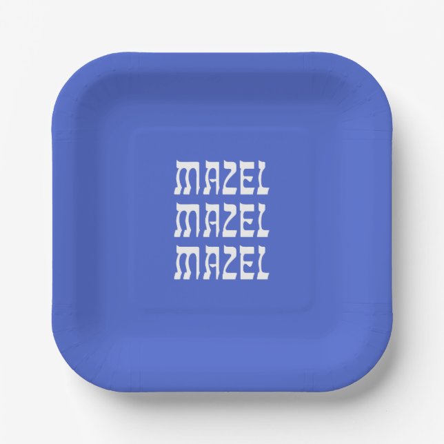 Assiettes En Carton Mazel Mazel Mazel Hanoukka Plaque en papier bleu (Recto)
