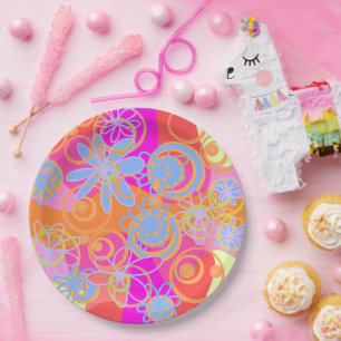 Assiettes En Carton Mazipoodé bulles florales Multi rose orange bleu